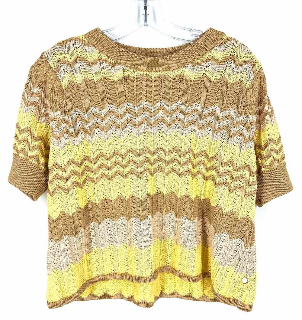 Tuckernuck Size M Br/Yw/Pk Chevron Knit Designer Top-Short Sleeve